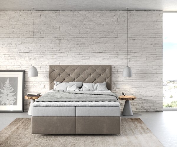 DELIFE Boxspring postel Dream-Great 140x200 cm mikrovlákno béžová s matrací a topperem