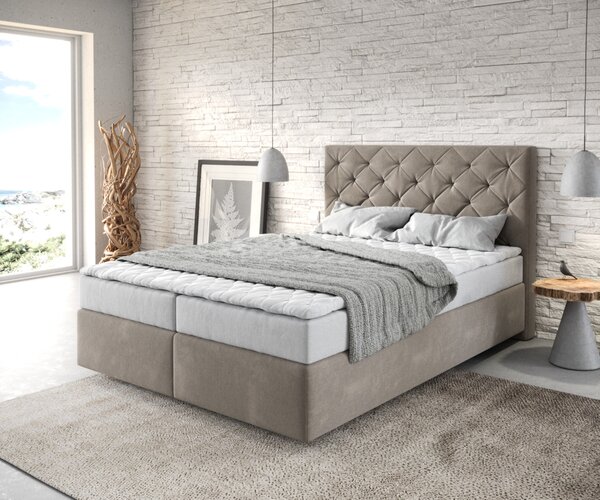 DELIFE Boxspring postel Dream-Great 140x200 cm mikrovlákno béžová s matrací a topperem