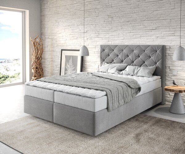 DELIFE Boxspring postel Dream-Great 140x200 cm mikrovlákno šedá s matrací a topperem
