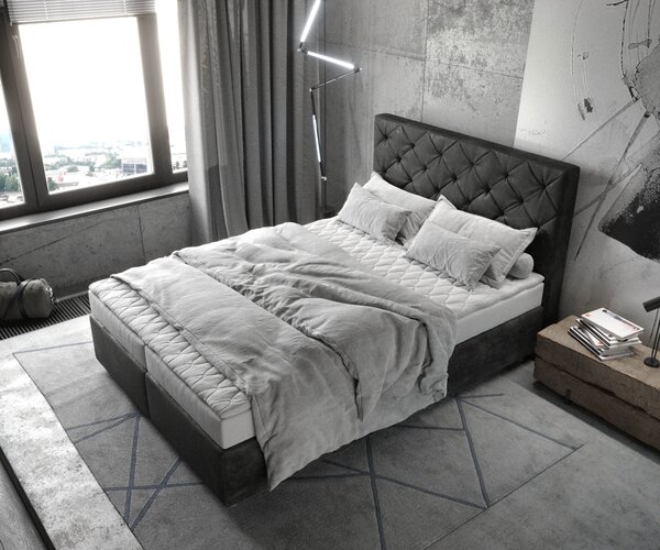 DELIFE Boxspring postel Dream-Great 140x200 cm mikrovlákno antracitová vintage s matrací a topperem