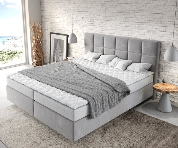 DELIFE Boxspring postel Dream-Fine 180x200 cm mikrovlákno šedá s matrací a topperem