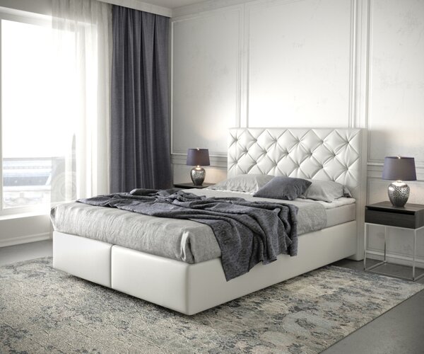 DELIFE Boxspring postel Dream-Great 140x200 cm koženka bílá s matrací a topperem