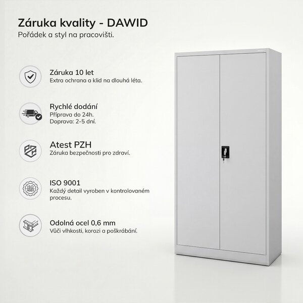 Uzamykatelná úklidová skříň šedá DAWID 900 x 1850 x 450 mm