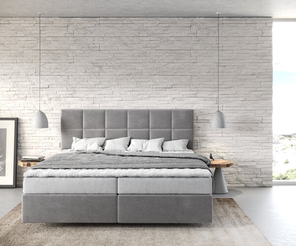 DELIFE Boxspring postel Dream-Fine 180x200 cm mikrovlákno šedá s matrací a topperem