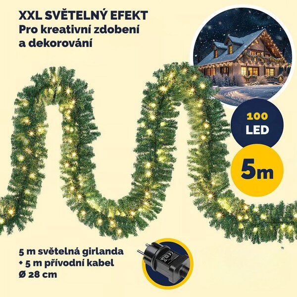 Vánoční girlanda ANDREA s osvětlením na dálkové ovládání, 5 m, zelená Casaria