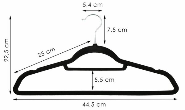 Velurová ramínka 44,5 cm, černá, sada 20ks SPRINGOS HG0060
