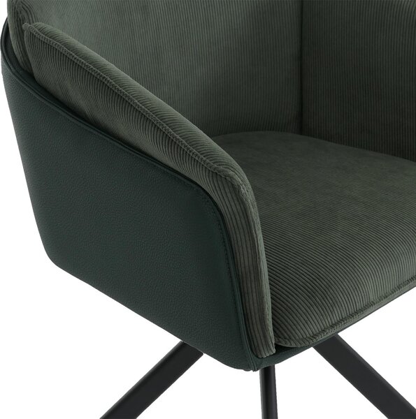 Sada dvou jídelních židlí HWC-R24, kuchyňská židle, otočná, kov, umělá kůže, tkanina/textil, barva: zelená