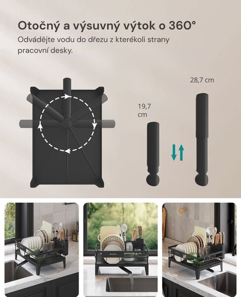 Odkapávač na nádobí RACK, 31x42x18,5 cm, černá SongmicsHome