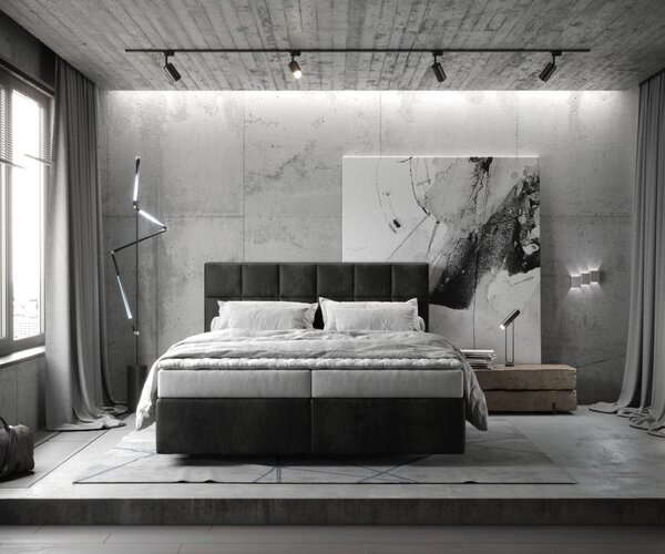 DELIFE Boxspring postel Dream-Fine 160x200 cm mikrovlákno antracitová vintage s matrací a topperem