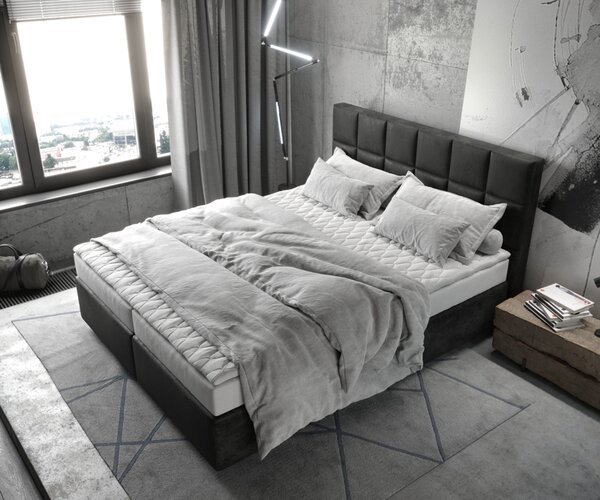 DELIFE Boxspring postel Dream-Fine 160x200 cm mikrovlákno antracitová vintage s matrací a topperem