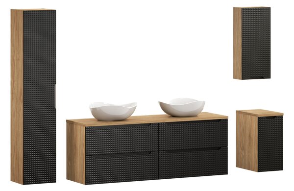 Comad Set koupelnového nábytku Luxor Black 160 černá mat/olejovaný dub (9 kusů nábytku)