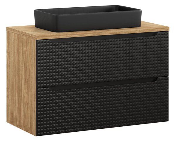 Comad Koupelnová skříňka s deskovým umyvadlem Luxor Black 90 černá mat/olejovaný dub