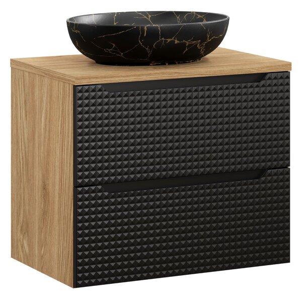 Comad Koupelnová skříňka s deskovým umyvadlem Luxor Black 70 cm černá mat/olejovaný dub