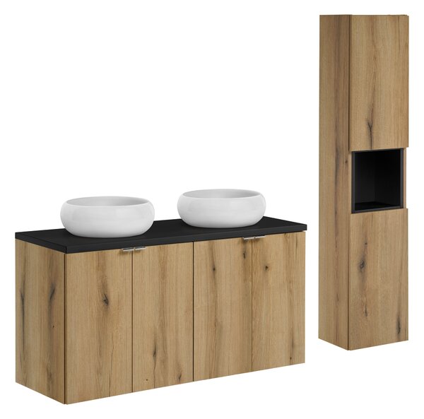 Comad Set koupelnového nábytku Nova Oak 120 dub evoke/černá mat (7 kusů nábytku)