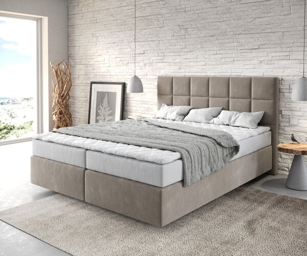 DELIFE Boxspring postel Dream-Fine 160x200 cm mikrovlákno béžová s matrací a topperem