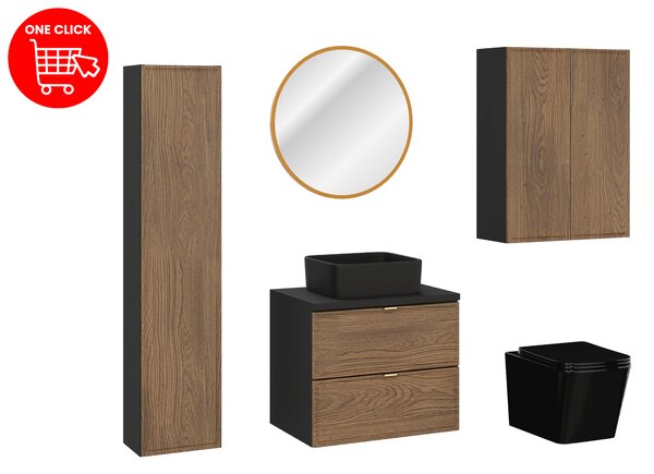 Comad Set koupelnového nábytku Talia Casella 60 černá/dub casella (8 kusů nábytku)
