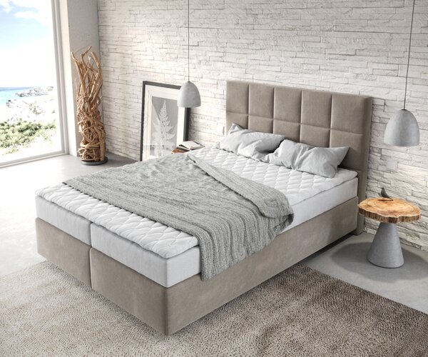 DELIFE Boxspring postel Dream-Fine 140x200 cm mikrovlákno béžová s matrací a topperem