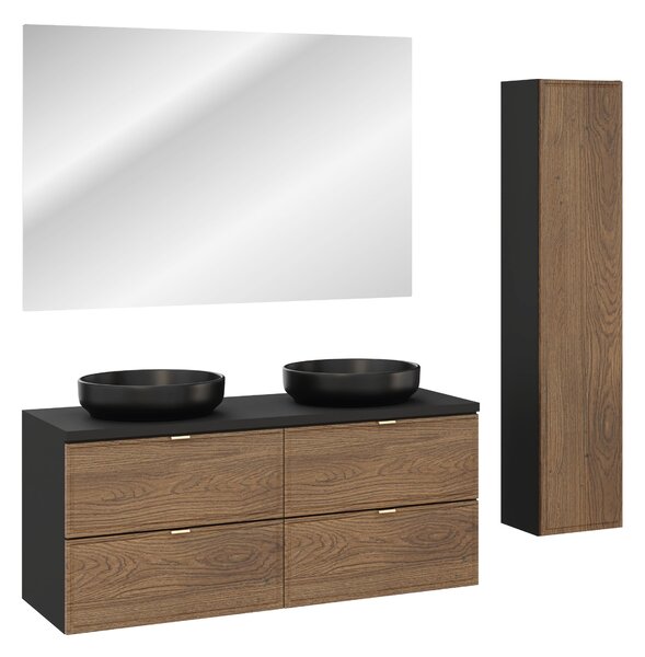 Comad Set koupelnového nábytku Talia Casella 120 černá mat/dub casella (7 kusů nábytku)