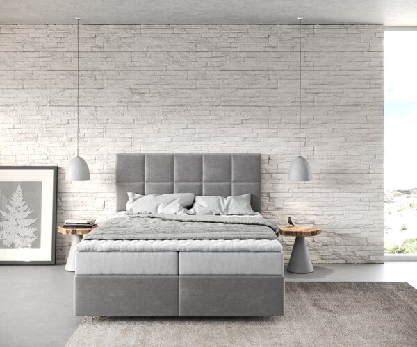 DELIFE Boxspring postel Dream-Fine 140x200 cm mikrovlákno šedá s matrací a topperem
