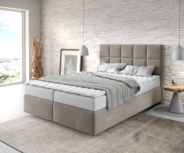 DELIFE Boxspring postel Dream-Fine 140x200 cm mikrovlákno béžová s matrací a topperem