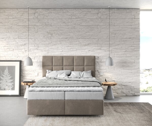 DELIFE Boxspring postel Dream-Fine 140x200 cm mikrovlákno béžová s matrací a topperem
