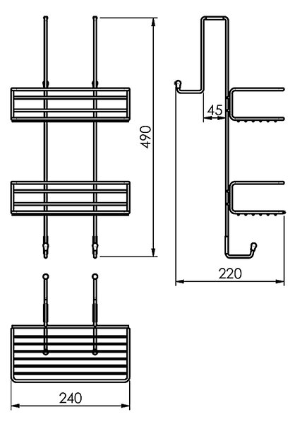 Gedy Gedy, CHROM LINE závěsná sprchová police 240x490x220mm, černá mat, 248514