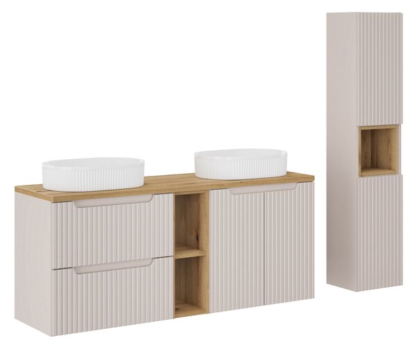 Comad Set koupelnového nábytku Nova Cashmere 140 kašmír/dub evoke (2 dvířka, 2 šuplíky) (8 kusů nábytku)