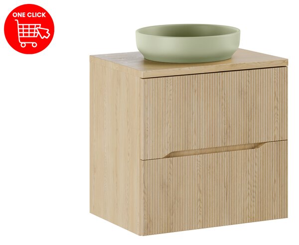 Comad Koupelnová skříňka s deskovým umyvadlem Nordic Cremona 60 dub cremona/zelená mat