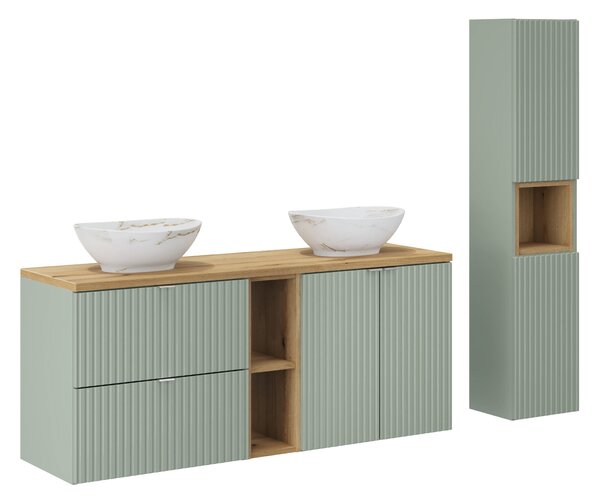 Comad Set koupelnového nábytku Line Reed Green 140 zelená/dub evoke (8 kusů nábytku)