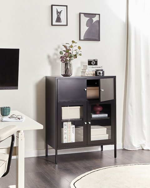 Prosklená komoda ESHOLT Kov 80 cm Černá