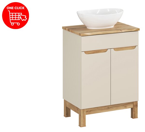 Comad Koupelnová skříňka s deskovým umyvadlem Bali Cashmere 60 kašmír/dub wotan
