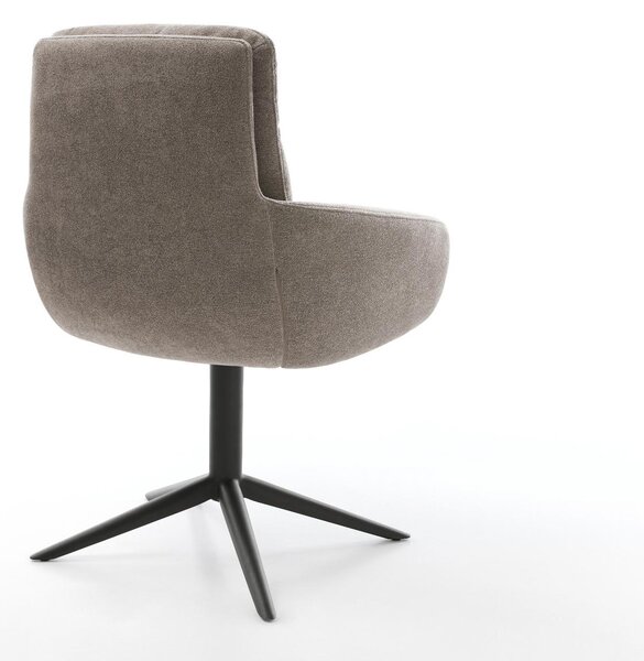 DELIFE Jídelní židle Abelia-Flex s područkami strukturovaná látka měkká taupe křížová podnož černá 360° otočná houpací funkce