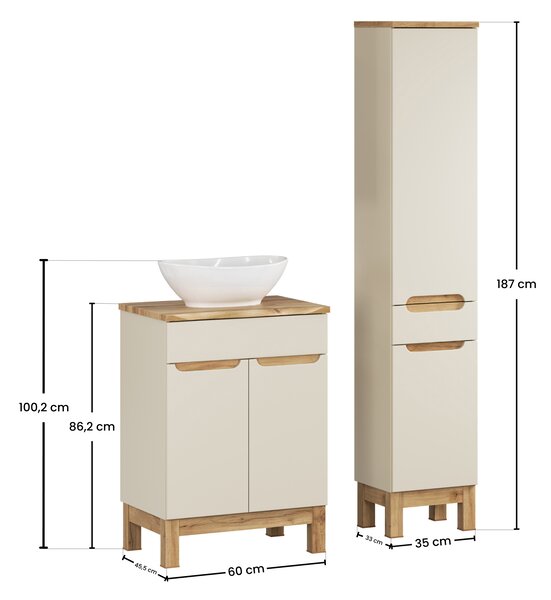 Comad Set koupelnového nábytku Bali Cashmere 60 kašmír mat (2 dvířka) (4 kusy nábytku)