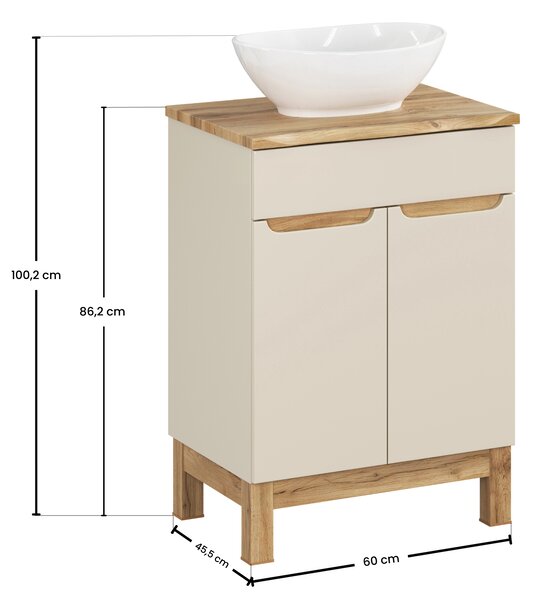 Comad Koupelnová skříňka s deskovým umyvadlem Bali Cashmere 60 kašmír/dub wotan