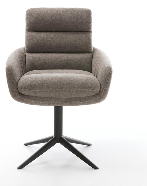 DELIFE Jídelní židle Abelia-Flex s područkami strukturovaná látka měkká taupe křížová podnož černá 360° otočná houpací funkce
