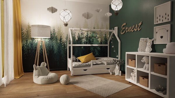 Domečková postel z masivu Ernest Velikost spací plochy: 140x80, Barva: přírodní dřevo