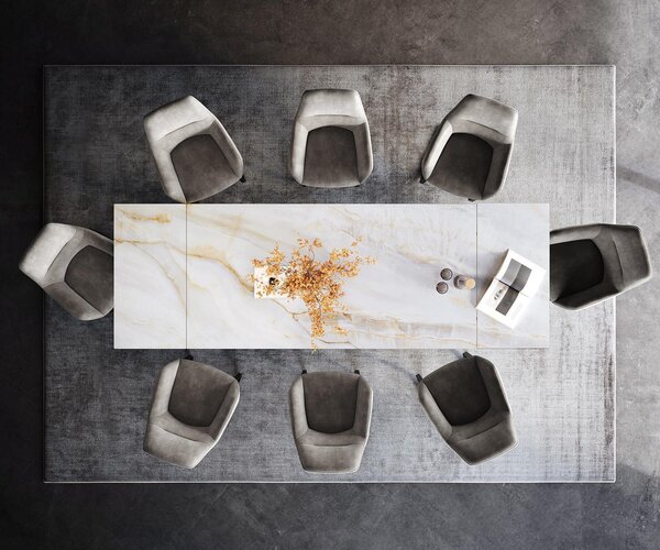 DELIFE Jídelní stůl Edge 200-300×100 cm keramika Onyx Pearl Spider plochý ocel černá rozkládací