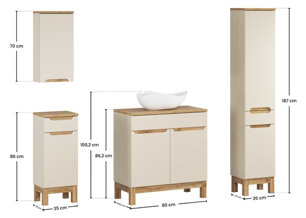 Comad Set koupelnového nábytku Bali Cashmere 80 kašmír mat/dub wotan (6 kusů nábytku)