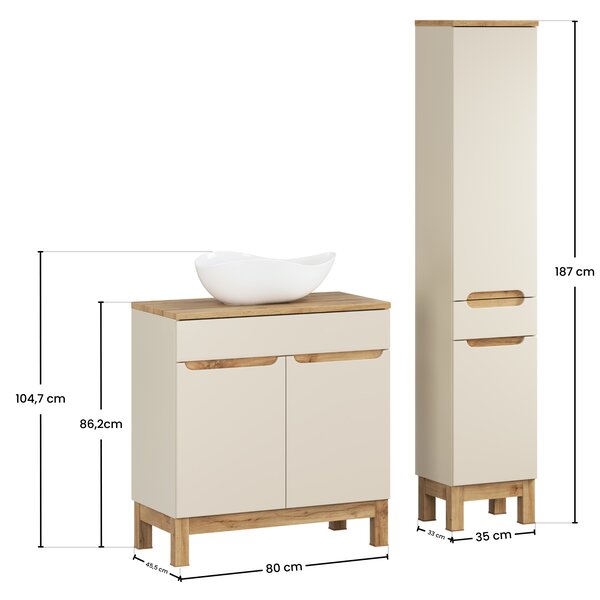 Comad Set koupelnového nábytku Bali Cashmere 80 kašmír mat/dub wotan (4 kusy nábytku)