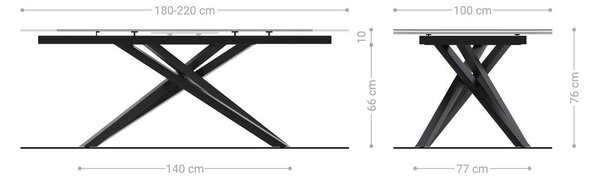 DELIFE Jídelní stůl Edge oválný 180-220×100 cm Laminam® keramika Noir Desir hnědá křížová podnož obdélníkový titanová barva rozkládací