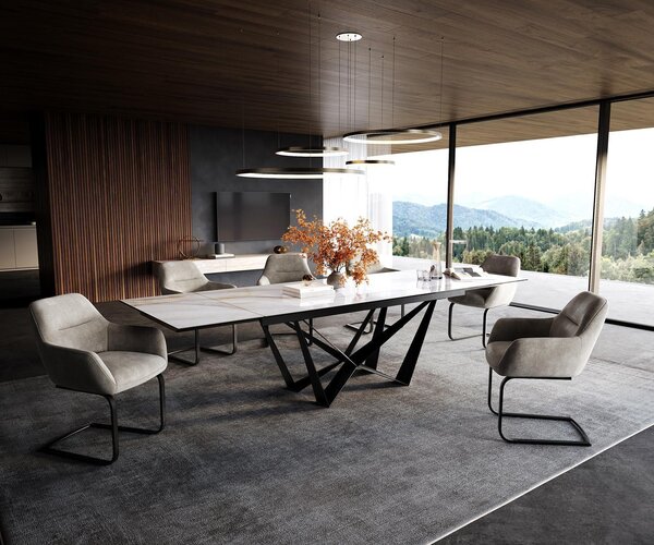 DELIFE Jídelní stůl Edge 200-300×100 cm keramika Onyx Pearl Spider plochý ocel černá rozkládací