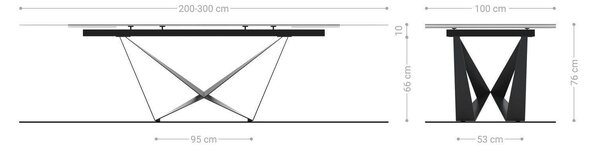 DELIFE Jídelní stůl Edge 200-300×100 cm keramika Onyx Pearl Spider plochý ocel černá rozkládací