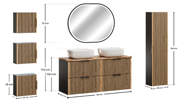 Comad Set koupelnového nábytku Xilo 120 dub wotan/šedá skála (10 kusů nábytku)