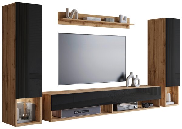 OBÝVACÍ STĚNA dub wotan, vysoce lesklá černá P & B - Online Only obývací stěny, Online Only