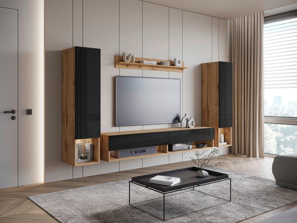 OBÝVACÍ STĚNA dub wotan, vysoce lesklá černá P & B - Online Only obývací stěny, Online Only