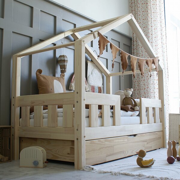 Domečková postel HouseBed Maxi Duo Plus Velikost spací plochy: 120x60, Barva: přírodní dřevo