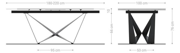 DELIFE Jídelní stůl Edge tvar oválný 180-220x100 cm keramika Laminam® Statuarietto bílá Spider plochá ocel nerezová ocel grafit rozkládací