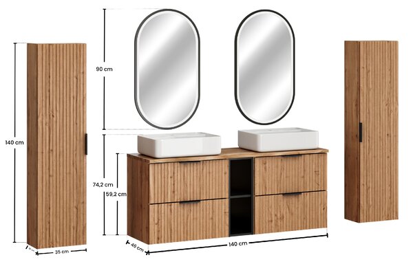 Comad Set koupelnového nábytku Adel Oak 140 dub wotan (10 kusů nábytku)