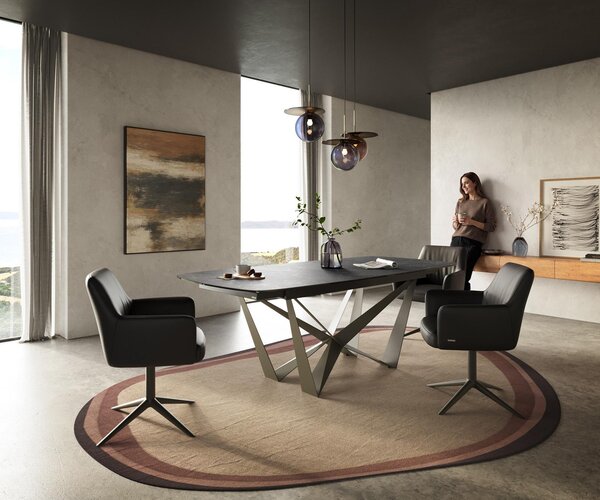 DELIFE Jídelní stůl Edge tvar oválný 180-220×100 cm keramika Laminam® Nero Greco antracitová Spider kov titanová barva rozkládací