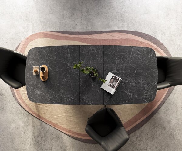 DELIFE Jídelní stůl Edge Boot 180-220×100 cm keramika Laminam® Nero Greco antracitová podnož ve tvaru V plochá ocel černá rozkládací